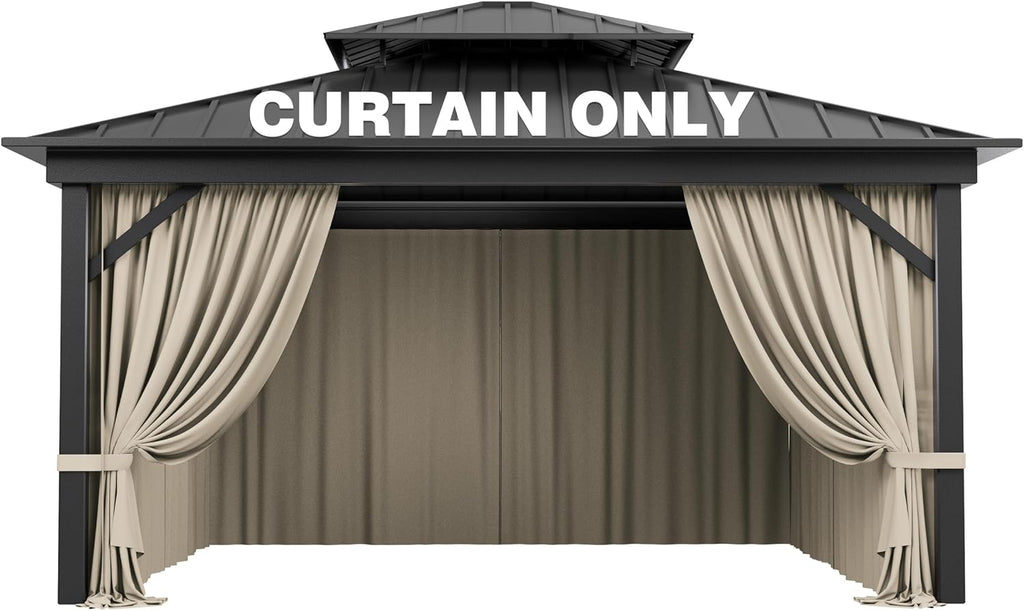 Outdoor Gazebo Curtain Replacement Universal 4-Panel Sidewalls 10' X 13',Outdoor Patio Waterproof Privacy Curtain with Double Zipper for Patio,Garden, and Backyard (Curtain Only)