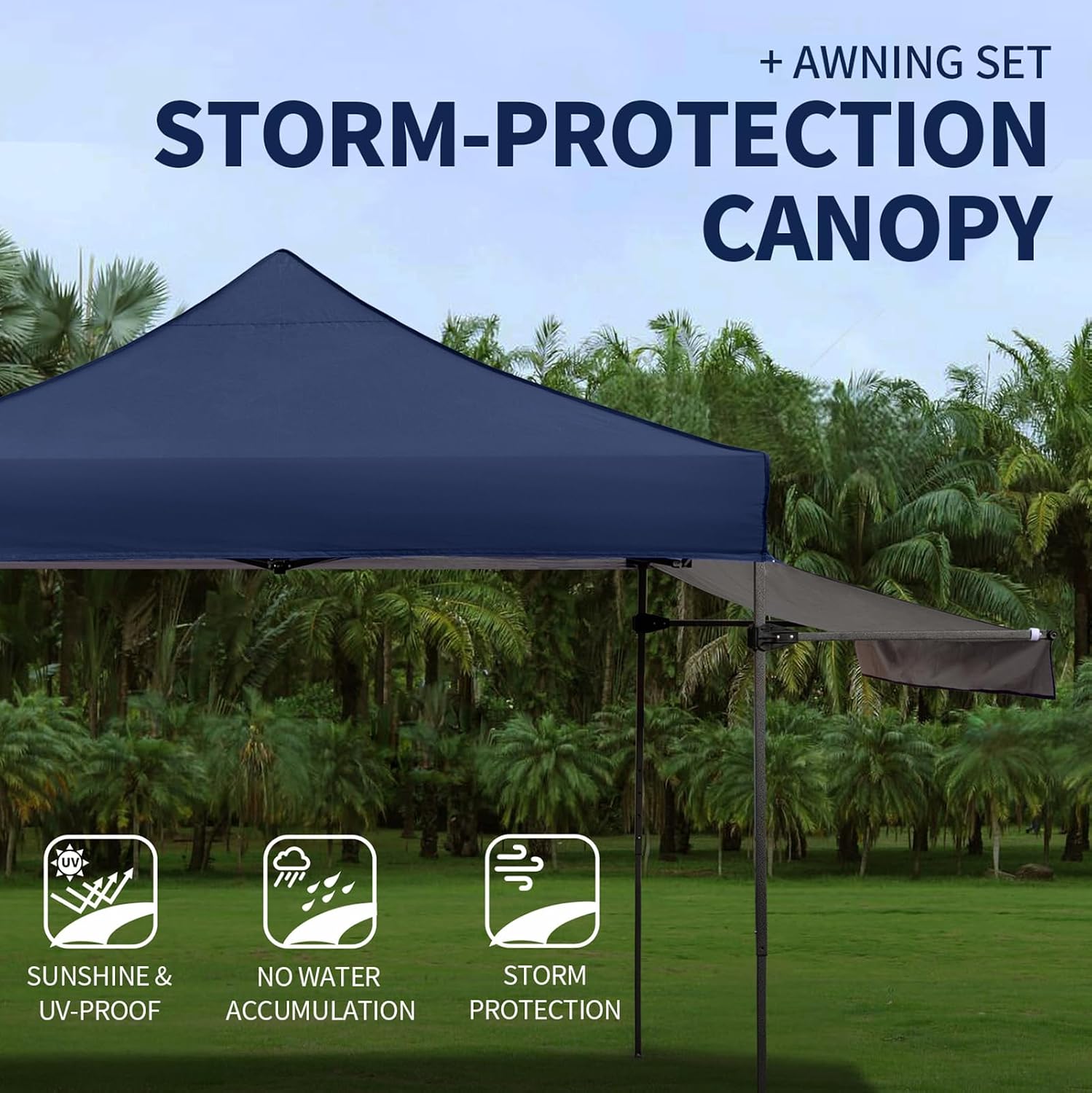 10x10 Pop up Canopy Tent with Awning Easy up Canopy with Wheel Bag Heavy Duty Waterproof Canopy Commercial Gazebo Tent for Outdoors Parties Vendors(Navy Blue)