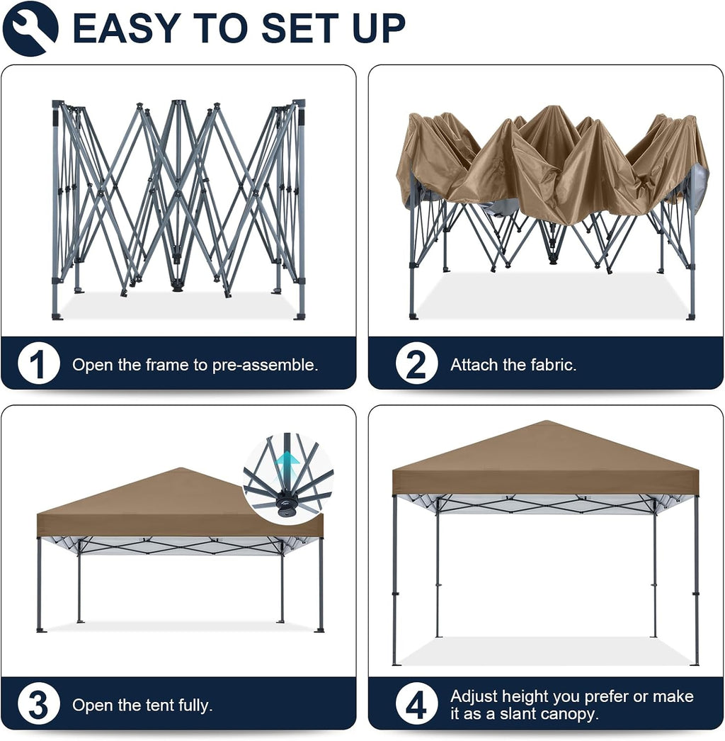 COOSHADE Durable Easy Pop Up Canopy Tent 12x12Ft(Khaki)