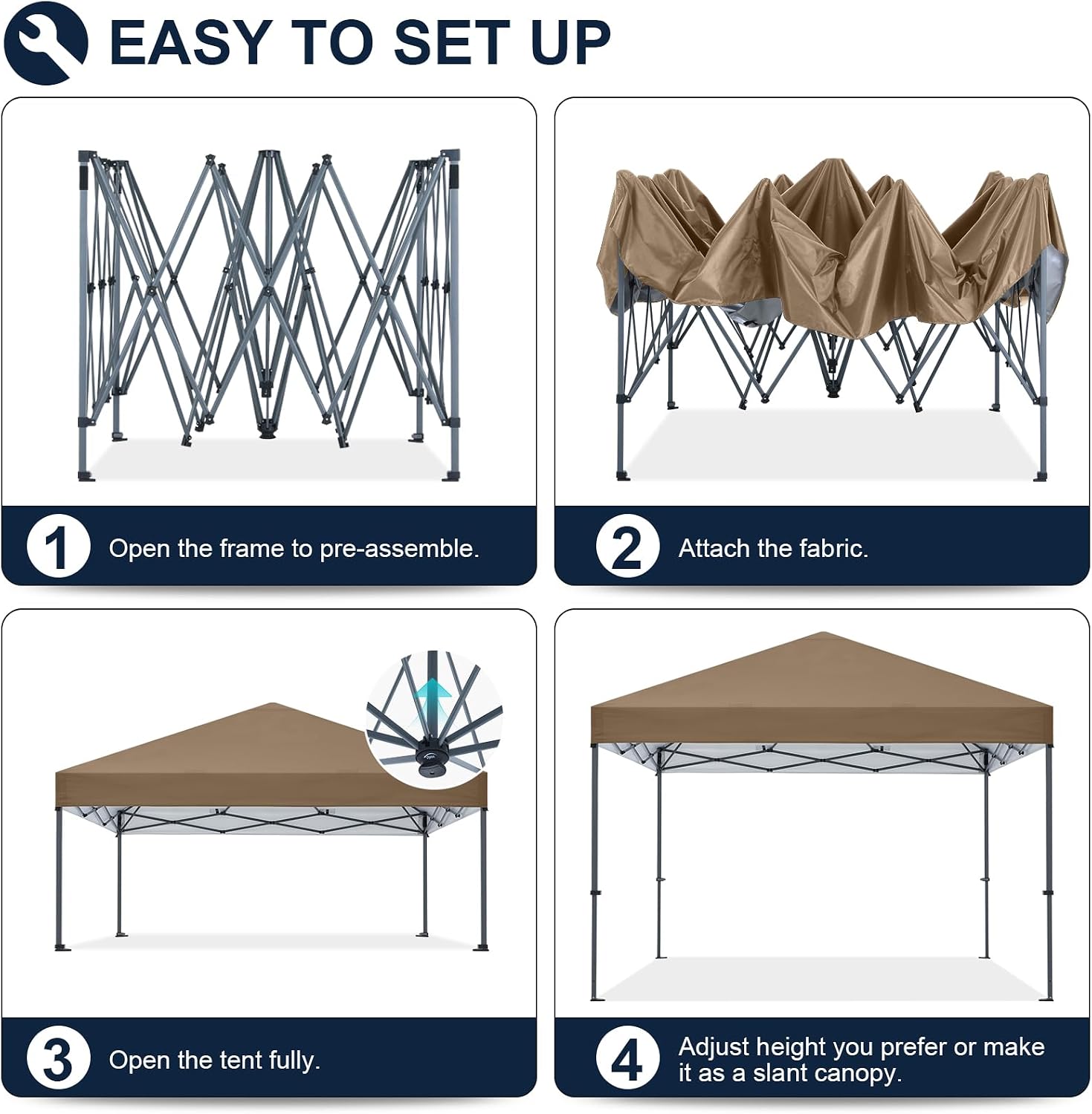 COOSHADE Durable Easy Pop Up Canopy Tent 12x12Ft(Khaki)