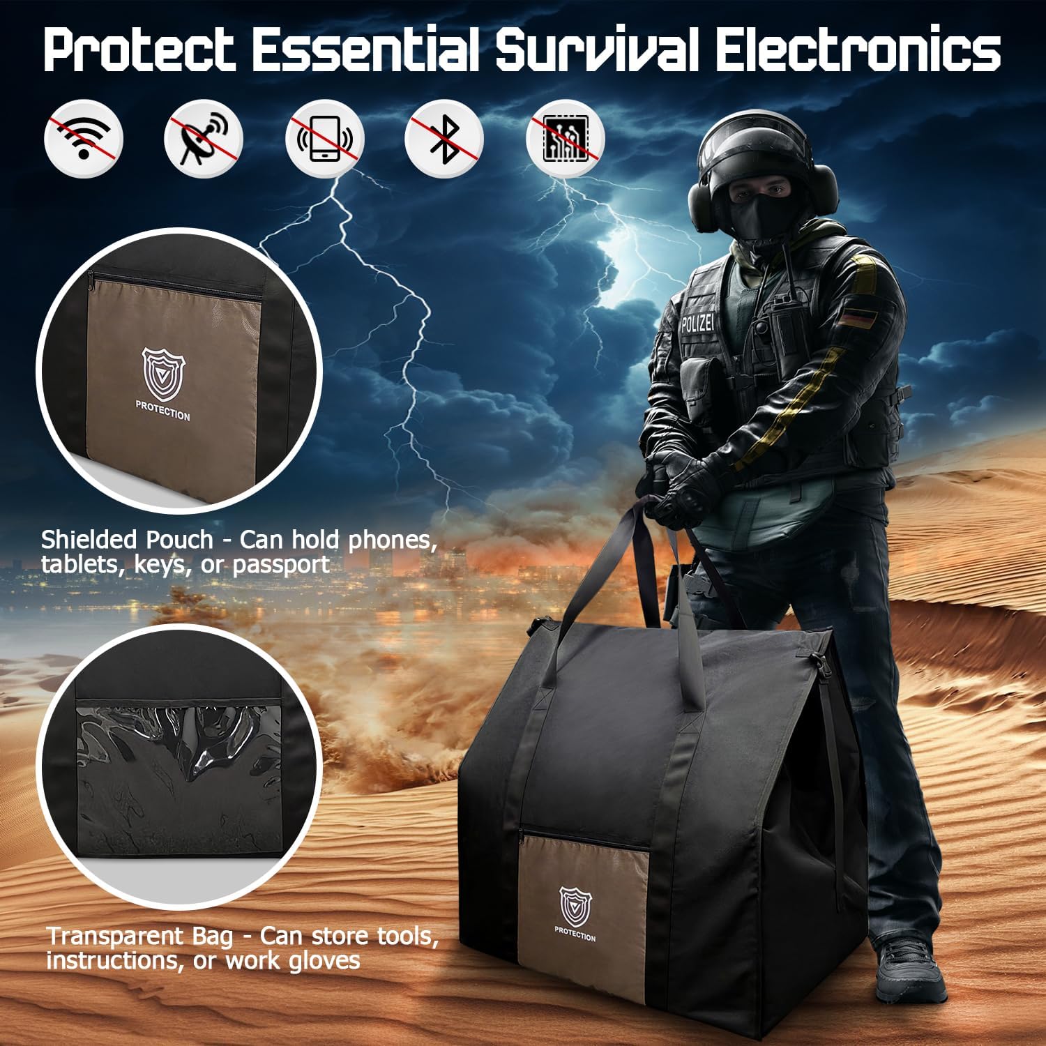 Faraday Bags 30'x24'x24'(283 Liters Capacity ) for Large Generators & Electronics,Military-Grade XXL EMF & RF Signal Shielding Cover for Computers Towers,Anti-Hacking,Privacy Protection (Waterproof )
