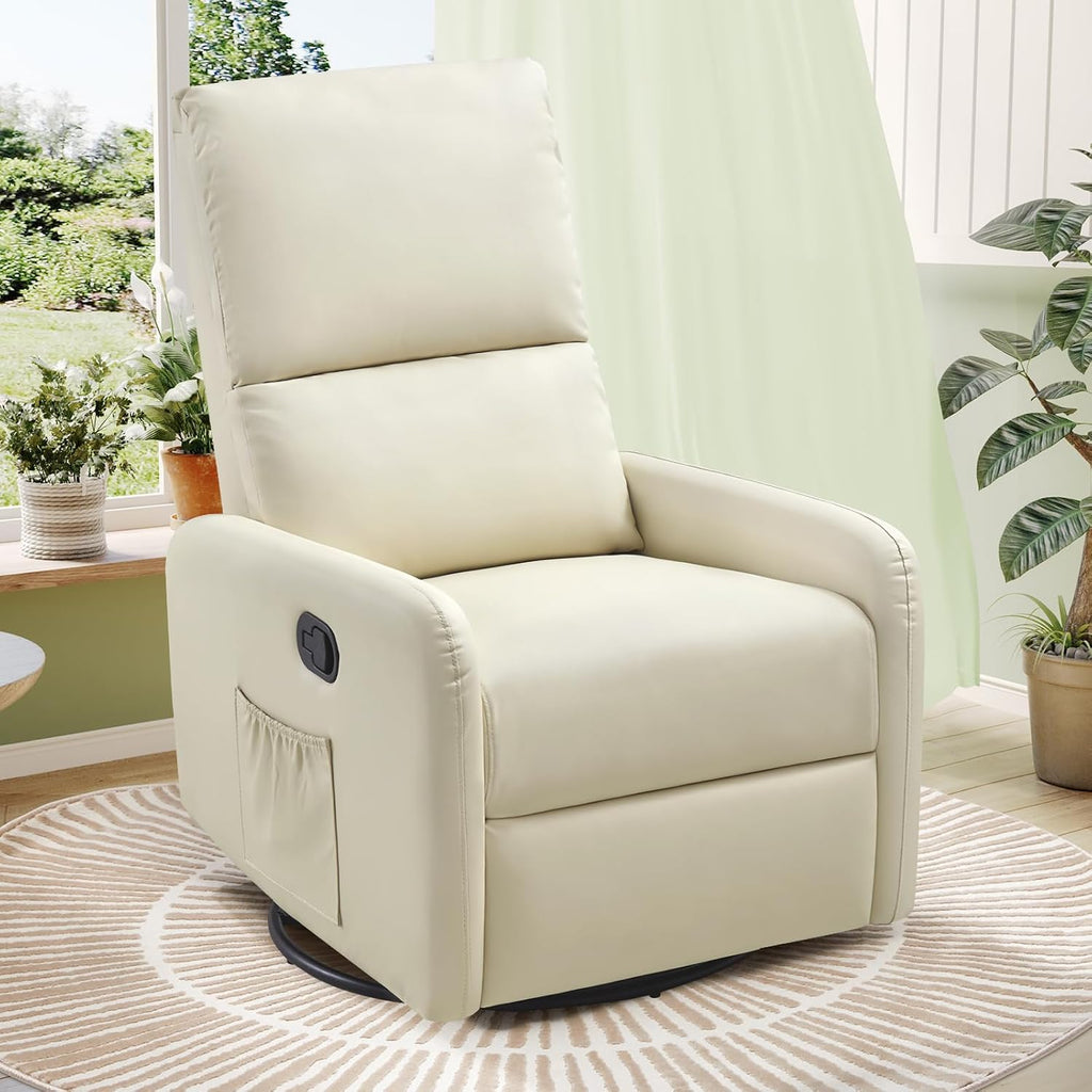 Jocisland Nursery Glider Chairs, Swivel Rocking Chair, Massage Rocker Recliner with High Back for Living Room Bedroom, Comfy Upholstered Modern Nursing Reclining Single Sofa, White Teddy