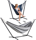 SUNCREAT 2-in-1 Convertible Backyard Fabric Hammock with Stand, Large Hammocks for Outside, Light Gray & Dark Gray