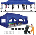 COBIZI 10x30 Pop up Canopy with 8 Removeable Sidewalls, Heavy Duty Party Tents for Parties, Events and Weddings, UPF 50+ Waterproof Commercial Tent with Roller Bag, Dark Blue (Windproof Upgraded)