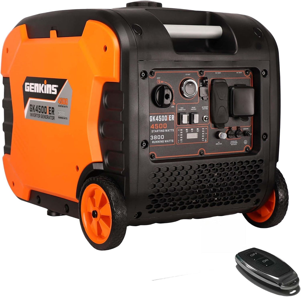 Genkins 4500W Portable Inverter Generator Gas Powered Pure Sine Wave Lightweight Quiet Electric and Remote Start Parallel Capability for Camping RV Home Backup