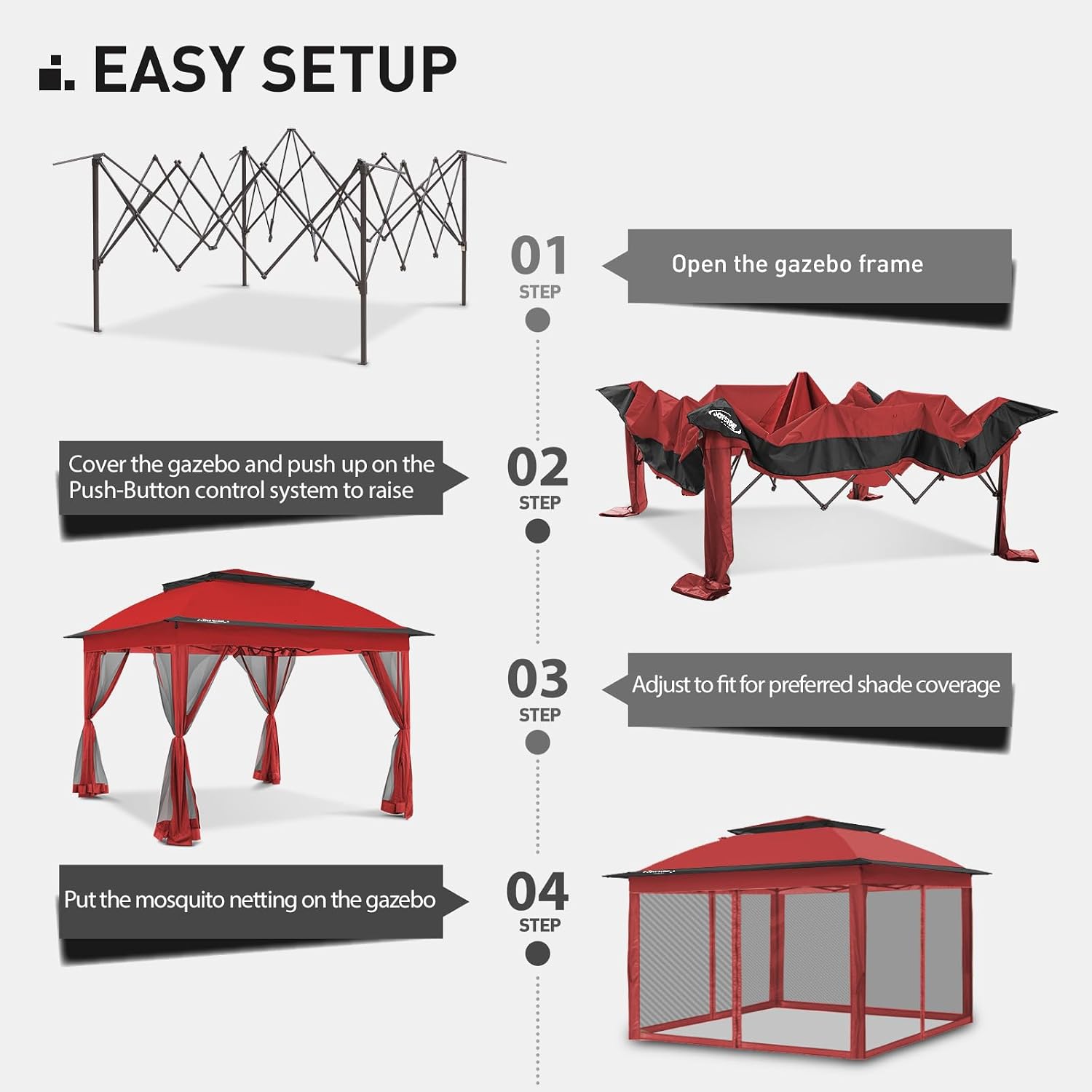11'x11' Pop Up Gazebo for Patios Canopy Tent with Sidewalls Outdoor Gazebo with Mosquito Netting Pop Up Canopy Shelter Wedding, Red