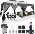 COBIZI 10x20 Pop Up Gazebo with Mosquito Netting Sidewalls, One Push Easy Up Canopy with Dual Vent Roof, Waterproof&UV 50+ Screen Tents for Parties, Backyard, Patio, Commercial Event, Light Gray&Gray