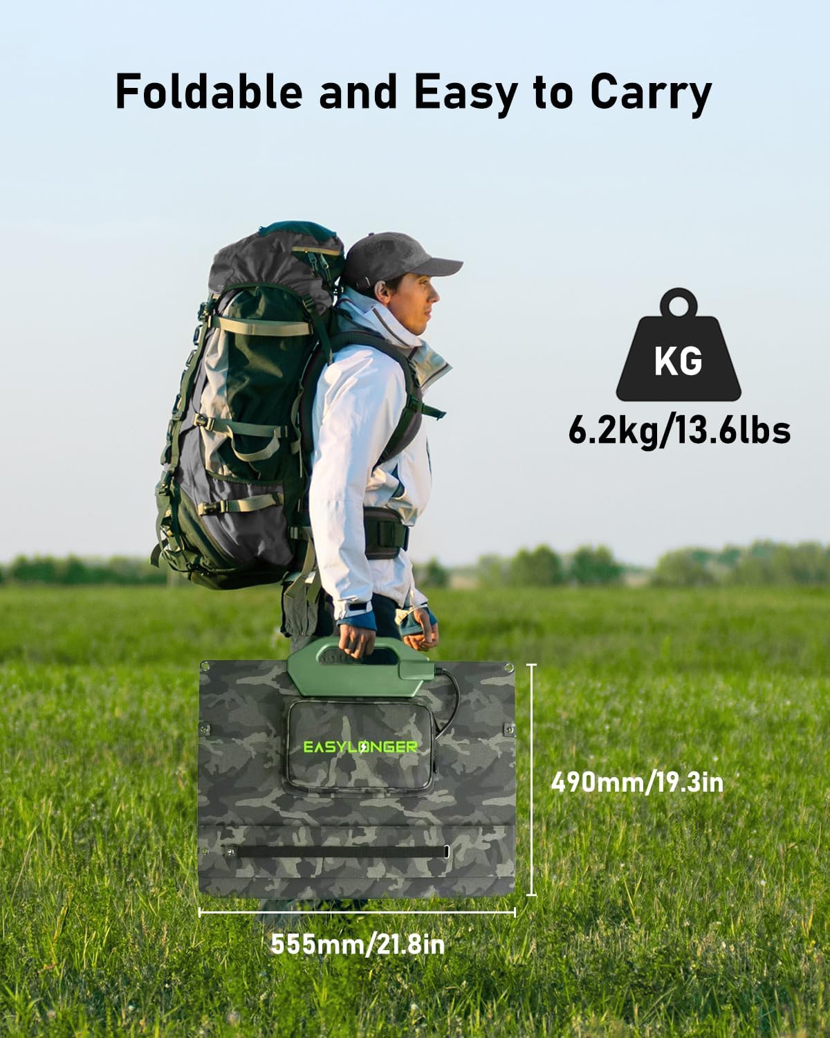 EASYLONGER 110W Foldable Solar Panel ESP110, Portable Solar Charger for CPAP Battery ES960, ES720, ES400 AIR, Power Station, Camping, Fishing, Outdoor, RV and Blackouts