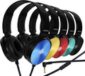 Classroom Headphones-Bulk 25-Pack, with Microphone Student On Ear Comfy Swivel Earphones for Library, School, Airplane, Kids-for Online Learning and Travel, HQ Stereo Sound 3.5mm Jack (Colored Set)