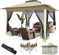 HOTEEL 13x13 Pop Up Gazebo Canopy Tent - Easy Up Outdoor Waterproof Portable Gazebo With Mosquito Nettings, Double Vented Roof and Carry Bag for Patio Garden Lawn (Khaki)