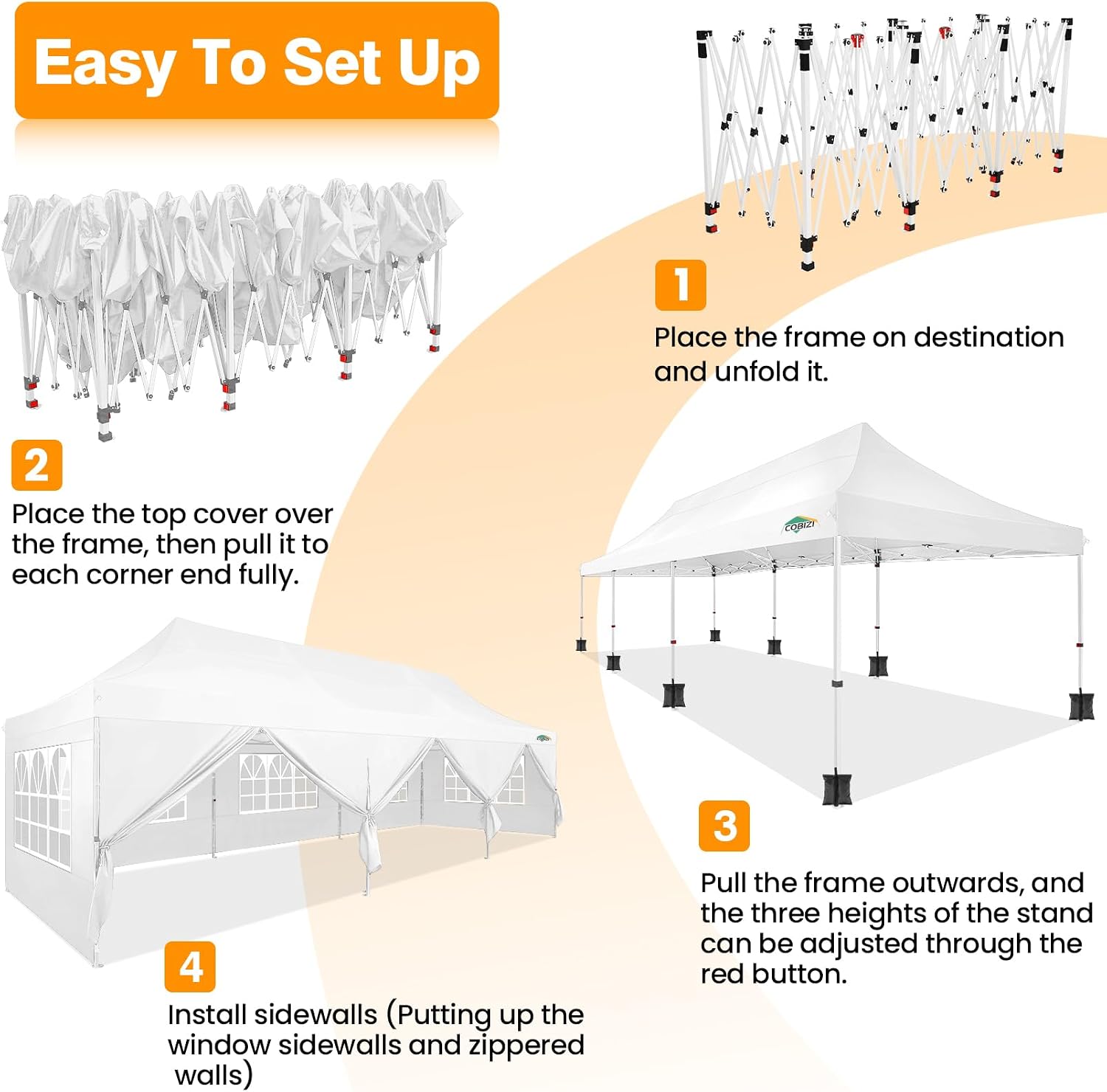 COBIZI 10x30 Pop up Canopy with Roller Bag & 8 Removable Sidewalls, Canopy Tent for Parties, Wedding, and Commercials, Waterproof and Instant Shelter UV50+ Outdoor Gazebo with 4 Sandbags(White)