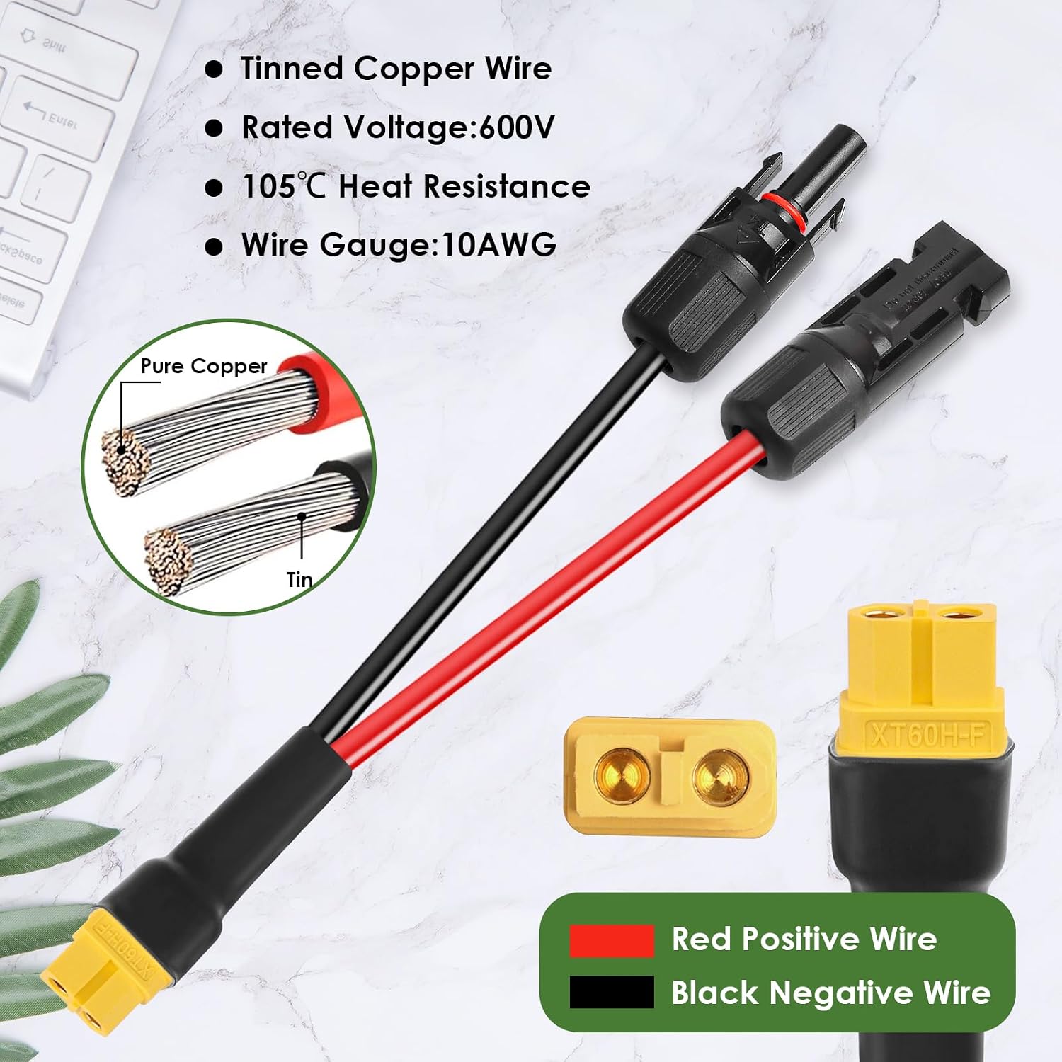 MOOKEERF Solar to XT60 Extension Cable 10AWG 100FT Solar Connector to XT60 Adapter Cable for Solar Panel to Portable Power Station Solar Generator Battery Pack