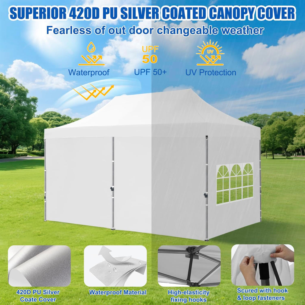 Yesker 10x20 Pop Up Canopy Tent with Sidewalls Instant Outdoor Canopy, Waterproof & UV Protection, Easy Setup Adjustable Height Heavy Duty Shelter Gazebo Tent for Patio Backyard Party Events, White