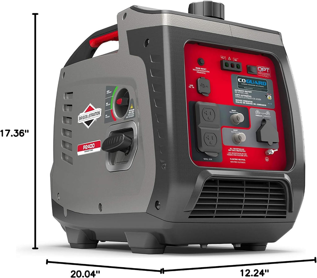 Briggs & Stratton P2400 PowerSmart Series Inverter Generator with Quiet Power Technology and CO Guard, 2400 Starting Watts 1800 Running Watts, Black (030758)