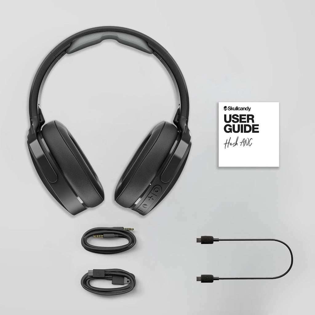 Skullcandy Hesh ANC Wireless Over-Ear Bluetooth Headphones-Extra USB-C Charging Cable,Active NoiseCanceling,22 Hrs Battery,Foldable Lightweight Design, Microphone iPhone Android-True Black(Pack of 2)