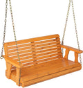 Giantex Wooden Porch Swing 2 Seat - Outdoor Swinging Chairs with Hanging Chains, 600 lbs Weight Capacity, 4 FT Finished Fir Wood Bench Swing for Patio, Outside, Garden, Lawn, Backyard (Orange)