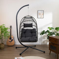 Outdoor Egg Hanging Chair with Stand, 350lbs Capacity Patio Wicker Swing Egg Chair for Indoor Outdoor Use in Garden Balcony Bedroom, Comfortable Swinging Chair(Black)