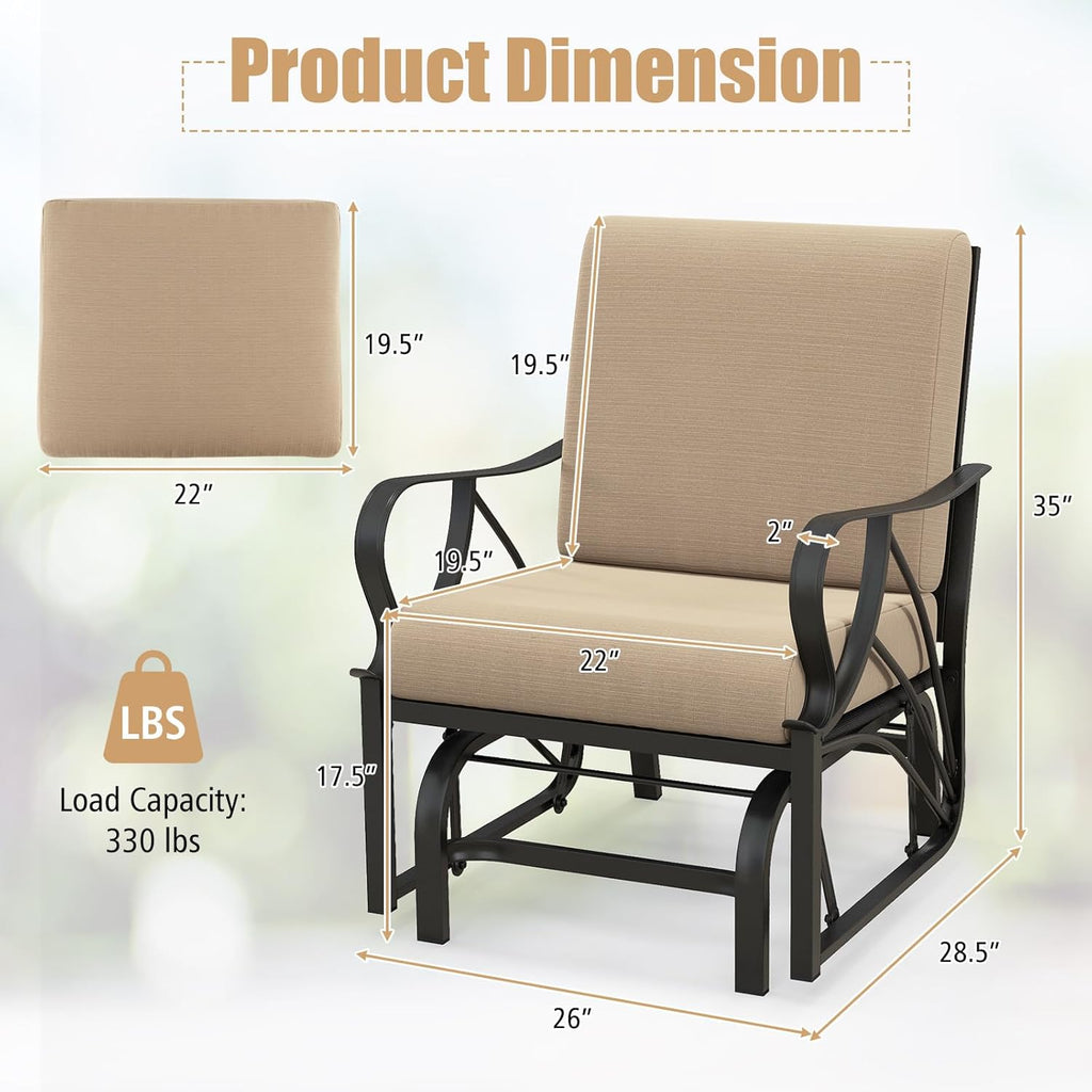 Giantex 2-Pack Outdoor Glider, Patio Rocking Chair with Thick Cushion, Sturdy Metal Frame, Curved Armrest, Ergonomic Design, Single-Person Glider Chair for Garden, Yard, Porch Rocker, Beige