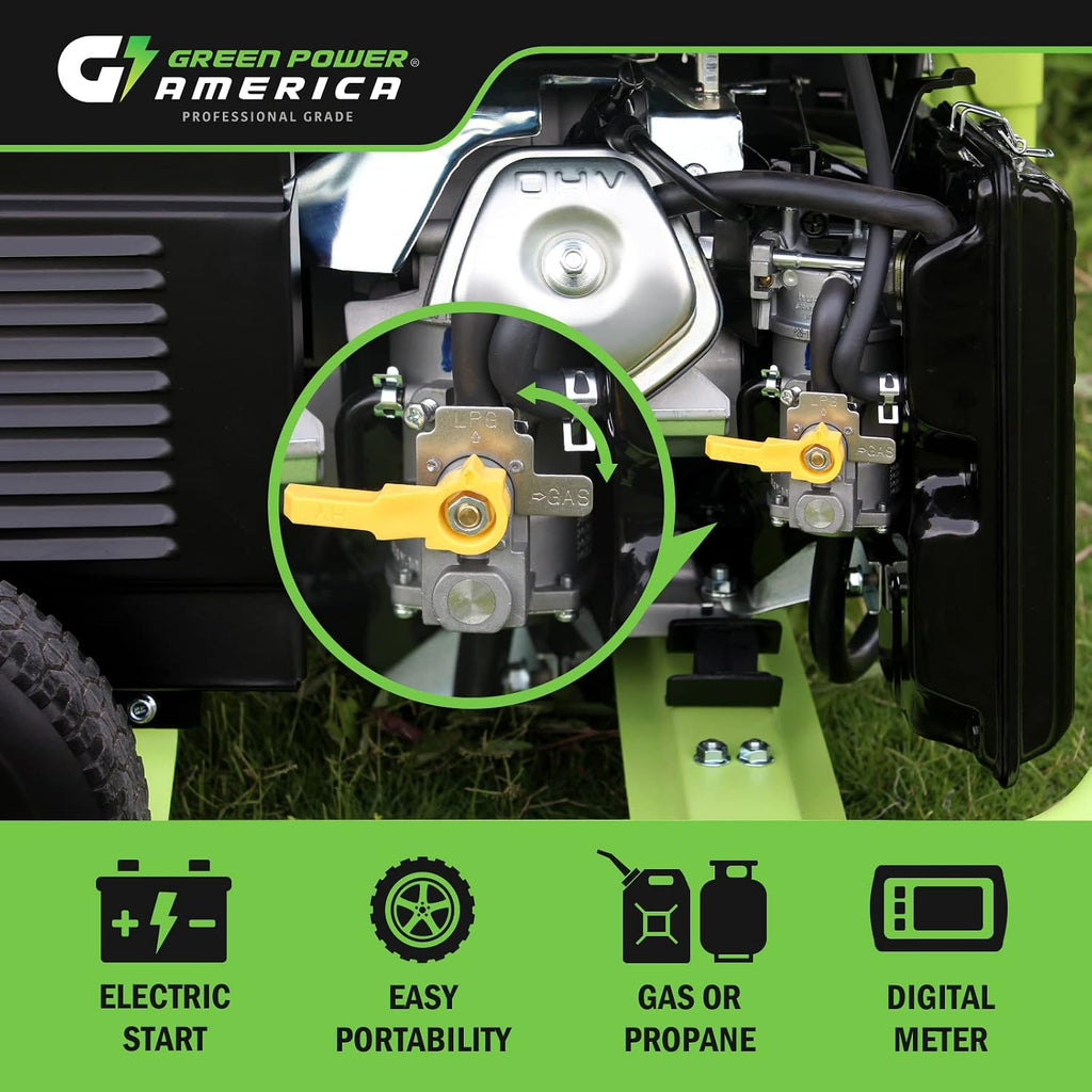 Green-Power America 10000 Watt Dual Fuel Portable Generator, Gas/Propane Powered, Electric Start, Home Backup & RV Ready