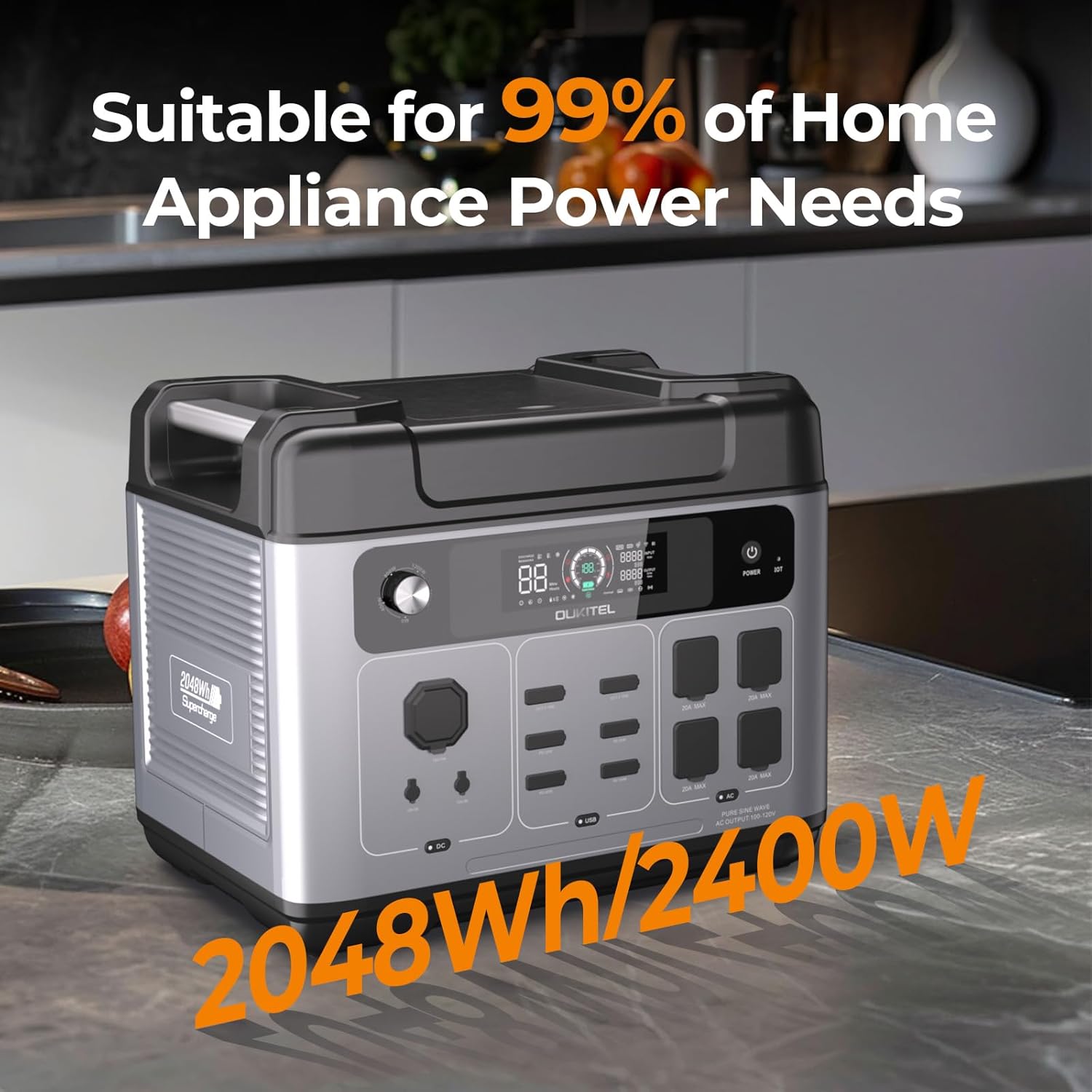 OUKITEL P2001 Plus 2400W Solar Generator with 2x200W Solar Panels, 2048Wh Solar Power Station with 4 AC Outlets(5000W Peak), 1.5H Full Charging, APP Control Battery Backup for Home, Camping & RVs