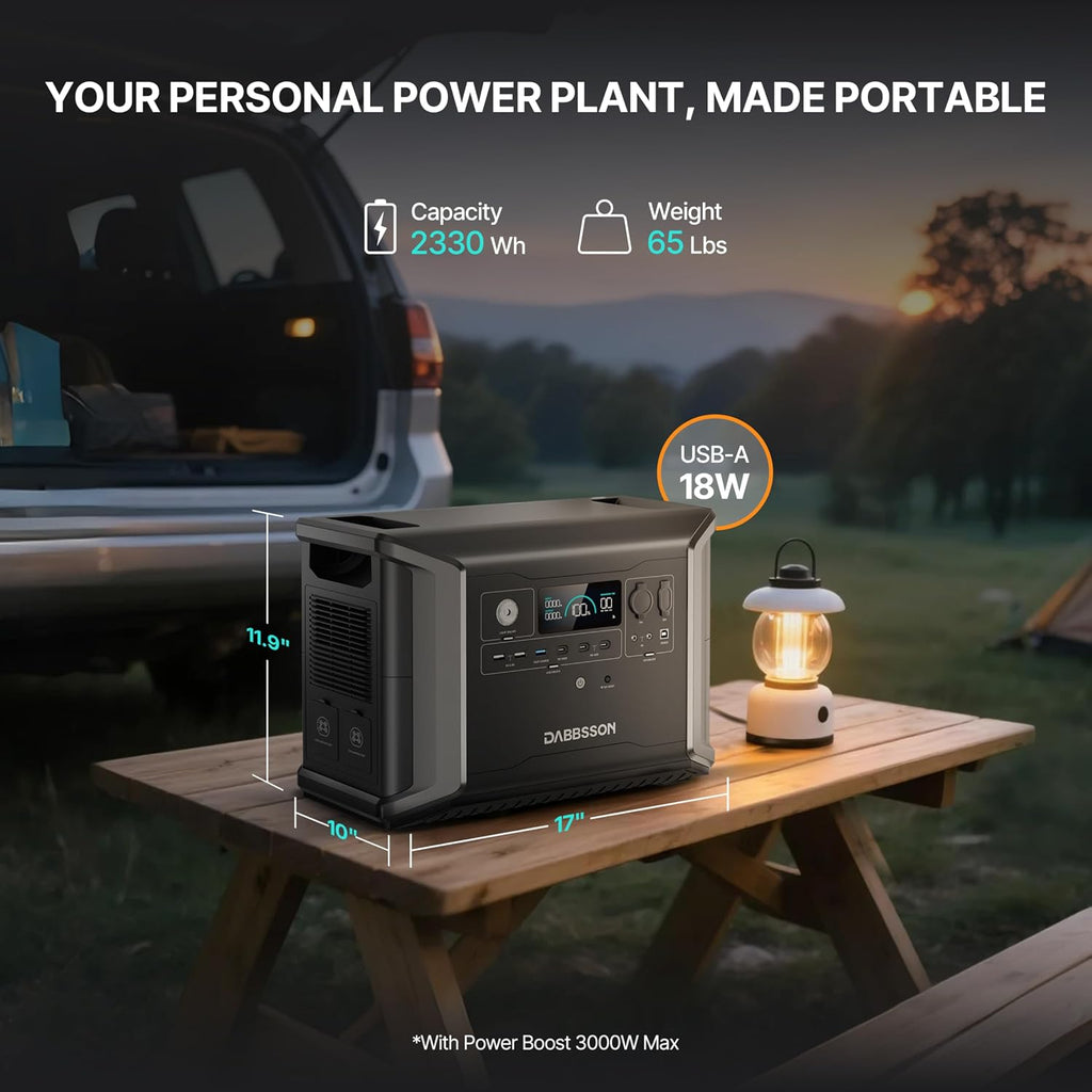 Dabbsson Portable Power Station DBS2300, 2330Wh EV Semi-solid State LiFePO4 Home Battery Backup, Max 8330Wh, 5×2200W AC Outlets, Solar Generator for Camping, Home Backup, Emergency, RV