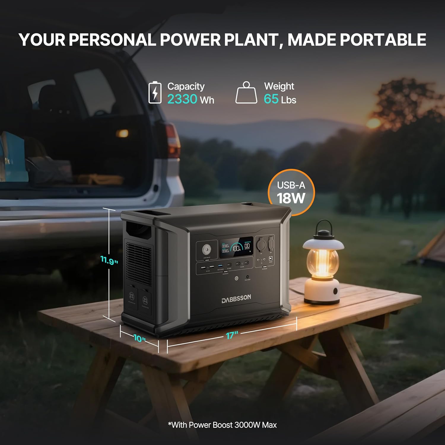 Dabbsson Portable Power Station DBS2300, 2330Wh EV Semi-solid State LiFePO4 Home Battery Backup, Max 8330Wh, 5×2200W AC Outlets, Solar Generator for Camping, Home Backup, Emergency, RV