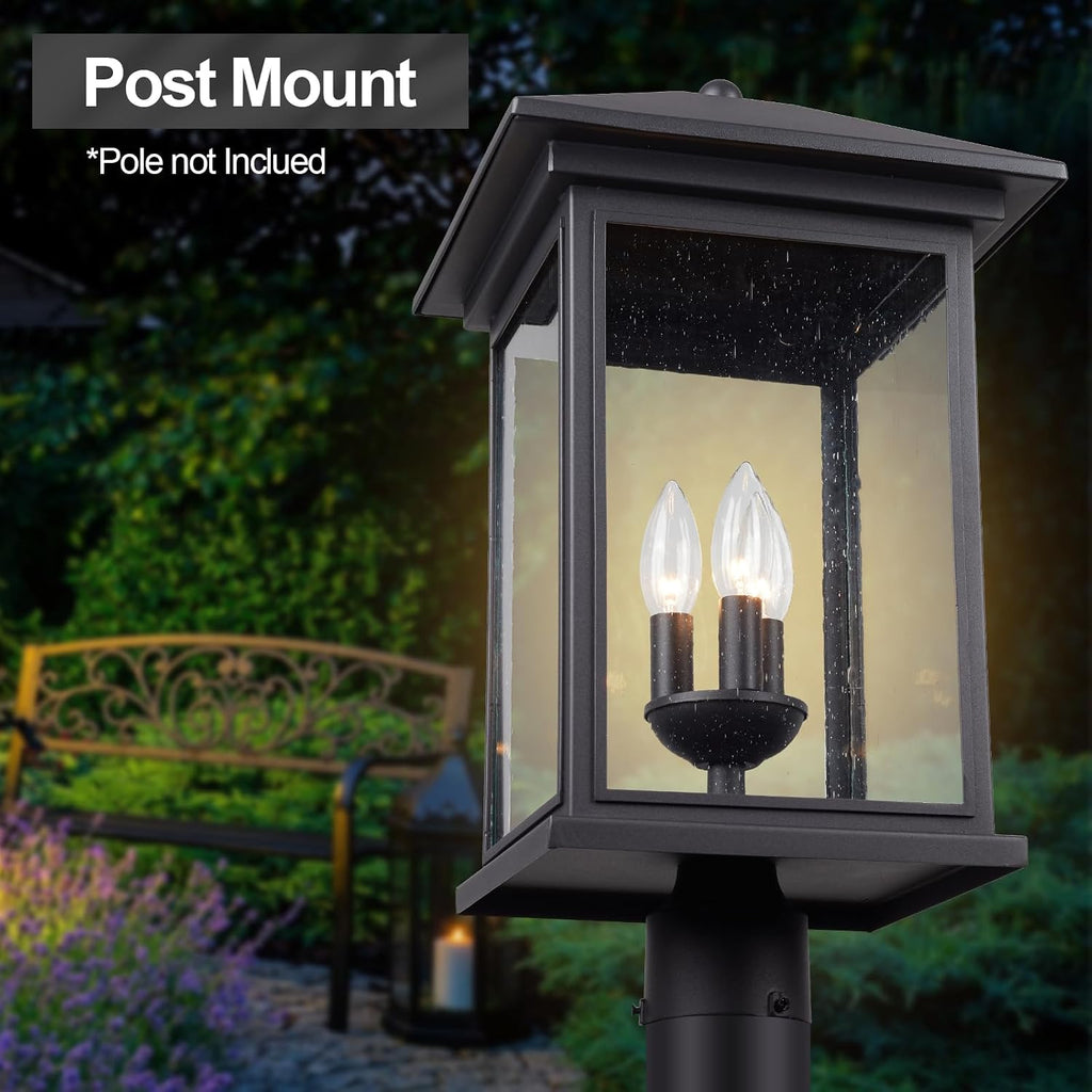 Treekee Outdoor Post Light, 21'' Lamp Post Light Fixture, 3-Light Modern Waterproof Outside Post Lantern Column Lights, Exterior Pole Lighting Pillar Lantern for Yard Garden