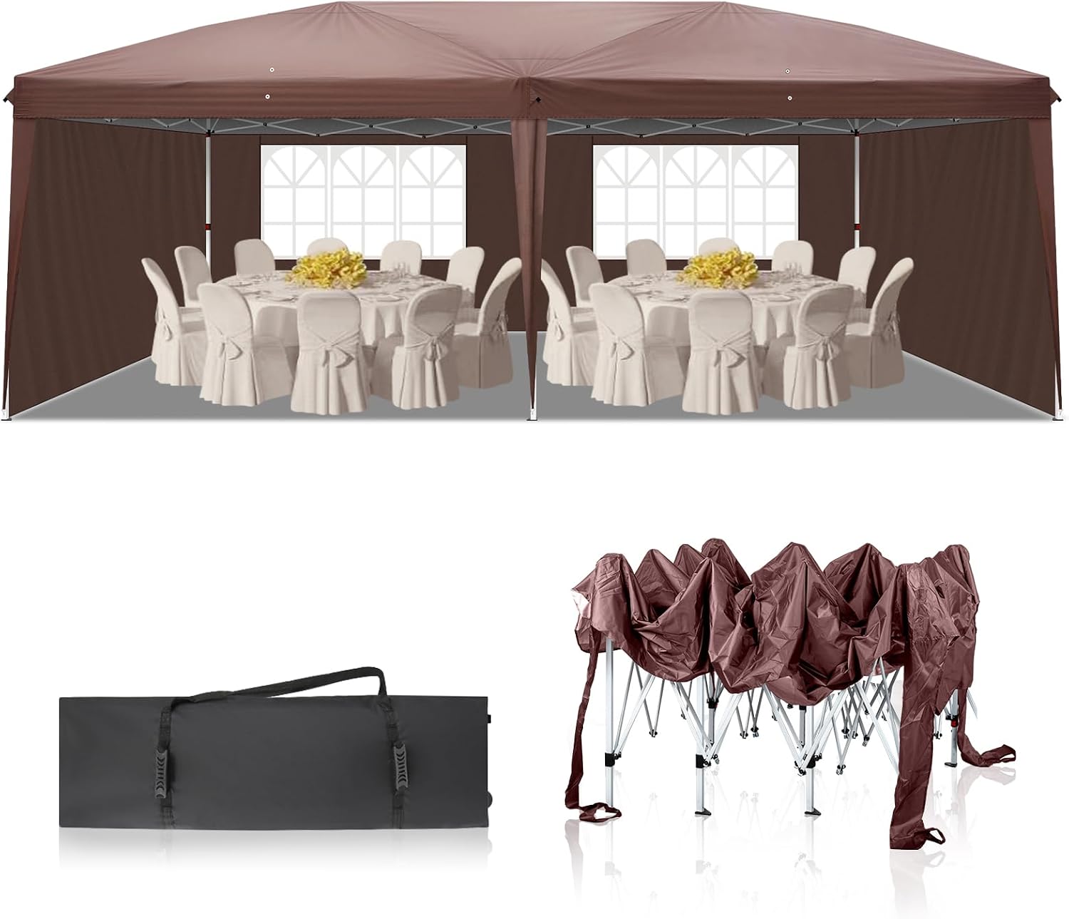 Outvita 10x20ft Pop Up Canopy Tent, Outdoor Instant Shelter Folding Canopy with 4 Side Walls and Carry Bag for Commercial Events, Party, Backyard BBQ, Camping Brown