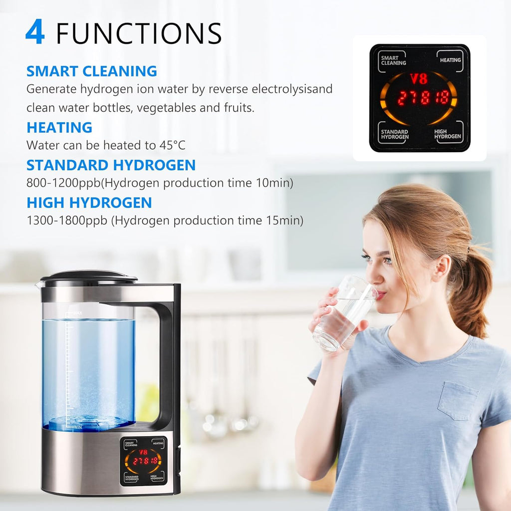 Hydrogen Water Machine Generator | 1800 PPB High Concentration, Portable Hydrogen Water Maker with SPE and PEM Technology for Home, Gym & Travel, Alkaline pH Balance Technology