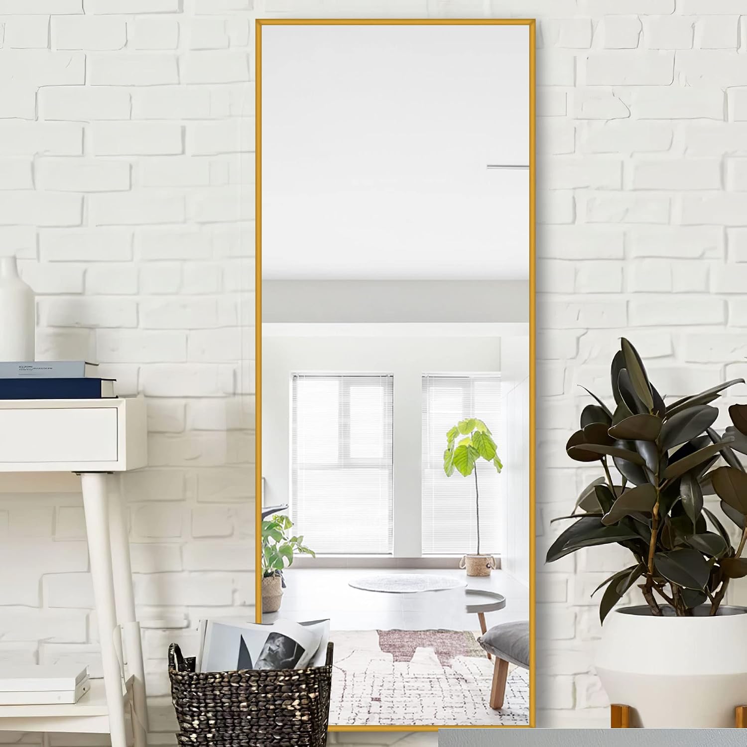 NeuType Full Length Mirror, 64'x21' Body Mirror with Stand Floor Standing Wall-Mounted Hanging or Leaning Against Wall Aluminum Alloy Thin Frame (Gold)