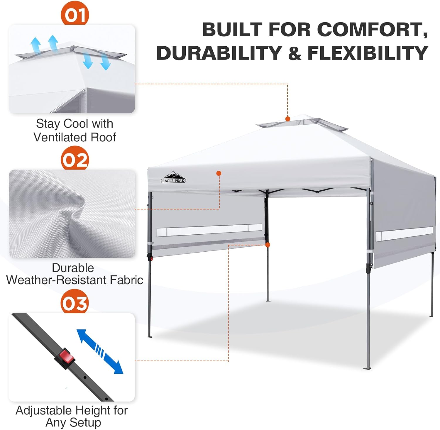EAGLE PEAK 17x10 Pop up Gazebo Canopy Tent Outdoor Instant Canopy Shelter with Adjustable Dual Half Awnings (White)