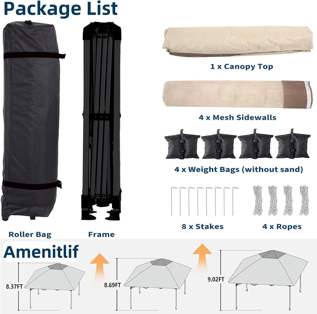 Pop Up Gazebo with Mosquito Netting - 13x13ft Canopy with Mosquito Net,Portable Instant & UV-Resistant Waterproof Gazebo Canopy for Backyard, Garden, Camping (Adjustable Height)