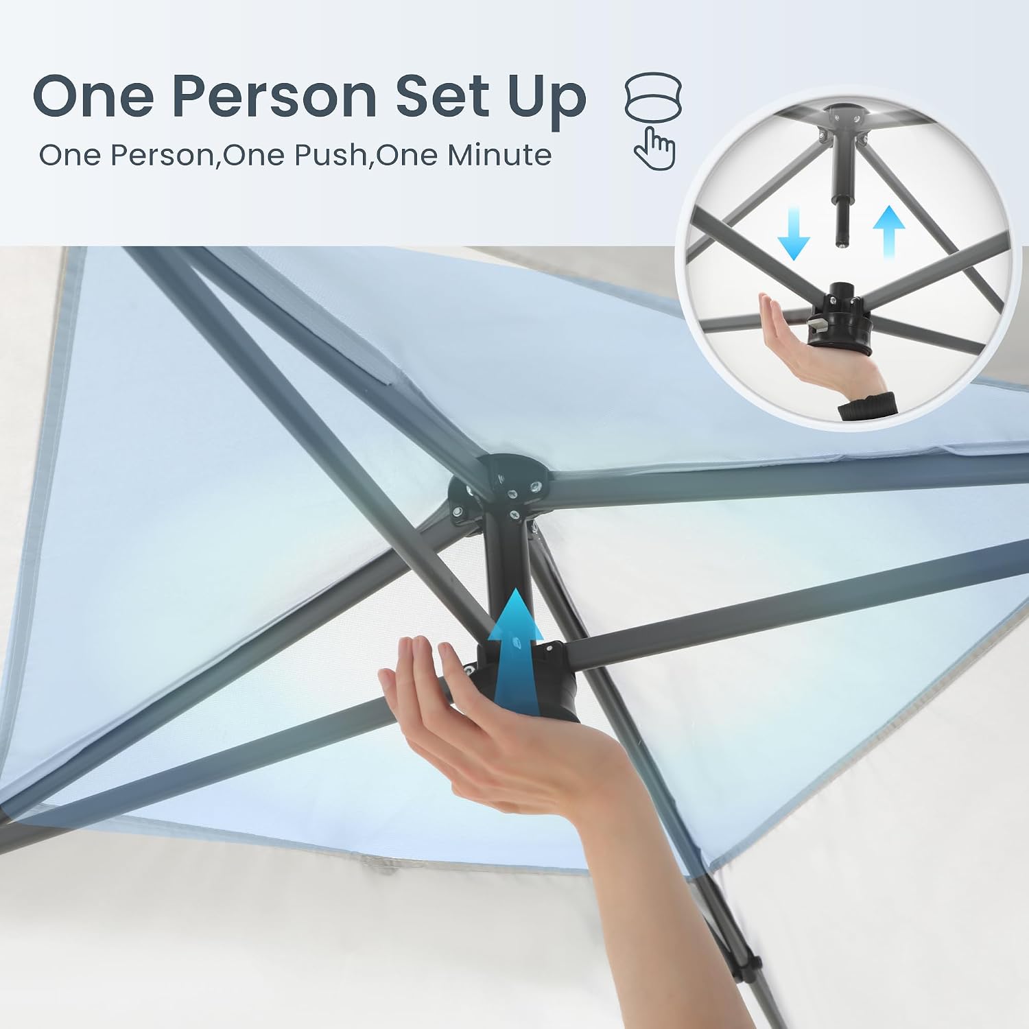 PHI VILLA 10x10ft 1-Person Setup Pop Up Canopy Tent Instant Portable Shelter w/ 1-Button Push, Case, 4 Weight Bags - Dark & Light Blue