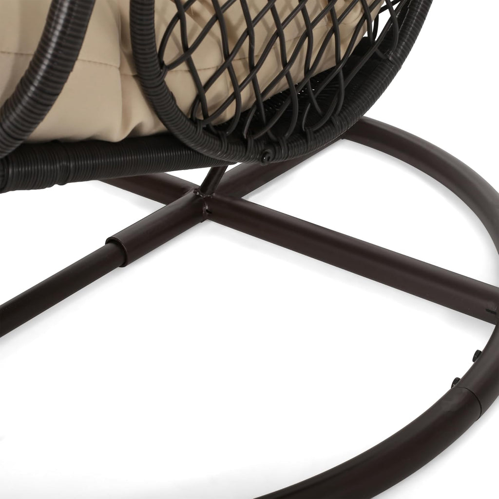 GDF Studio Outdoor Wicker Hanging Chair with Stand,Egg Swing Hammock Chair, Indoor Outdoor Wicker Egg Chair with Cushion for Patio Bedroom Porch Garden,400Lbs Capacity,Brown and Tan