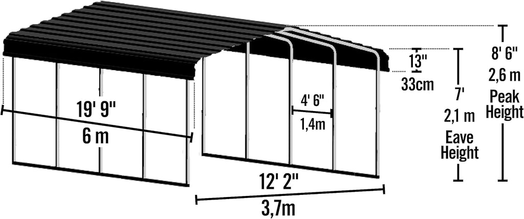Arrow Carports Full-Size Galvanized Steel Carport Kit, Wind and Snow Rated, Corrosion-Resistant Powder-Coated Metal Frame for Vehicles, Boats, Equipment, and Storage, 12' x 20' x 7', Gunmetal
