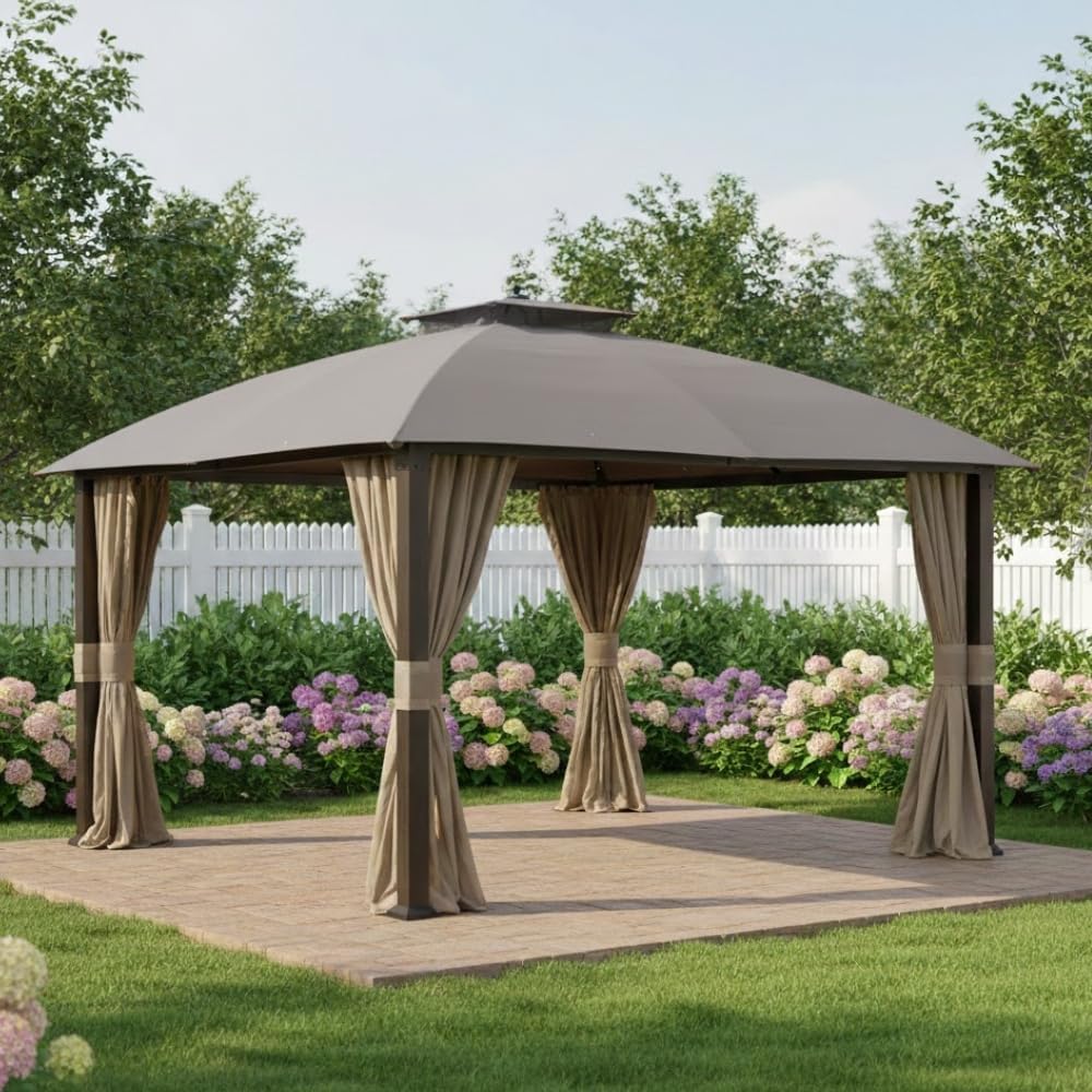 Garden Winds Reinforced RipLock 350 Replacement Canopy Top Cover Compatible with Broyhill Eagle Brooke Ashford 10' x 12' Gazebo Models A101007600, A101007603, A101007604 – Slate Gray