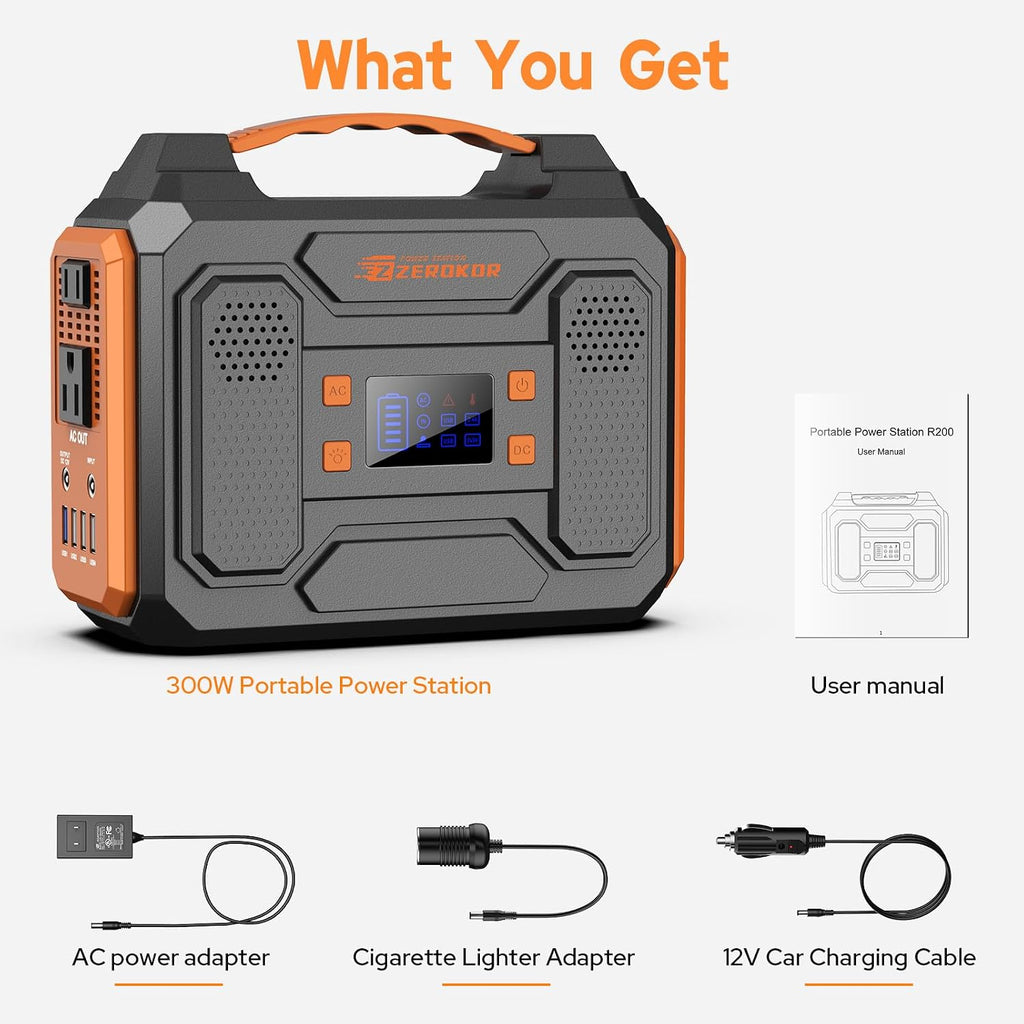 ZeroKor Solar Generator with Panel, 300W Portable Power Station with Solar Panel 40W, 110V Pure Sine Wave AC Outlet Electric Generator for Home Use Outdoor RV Camping