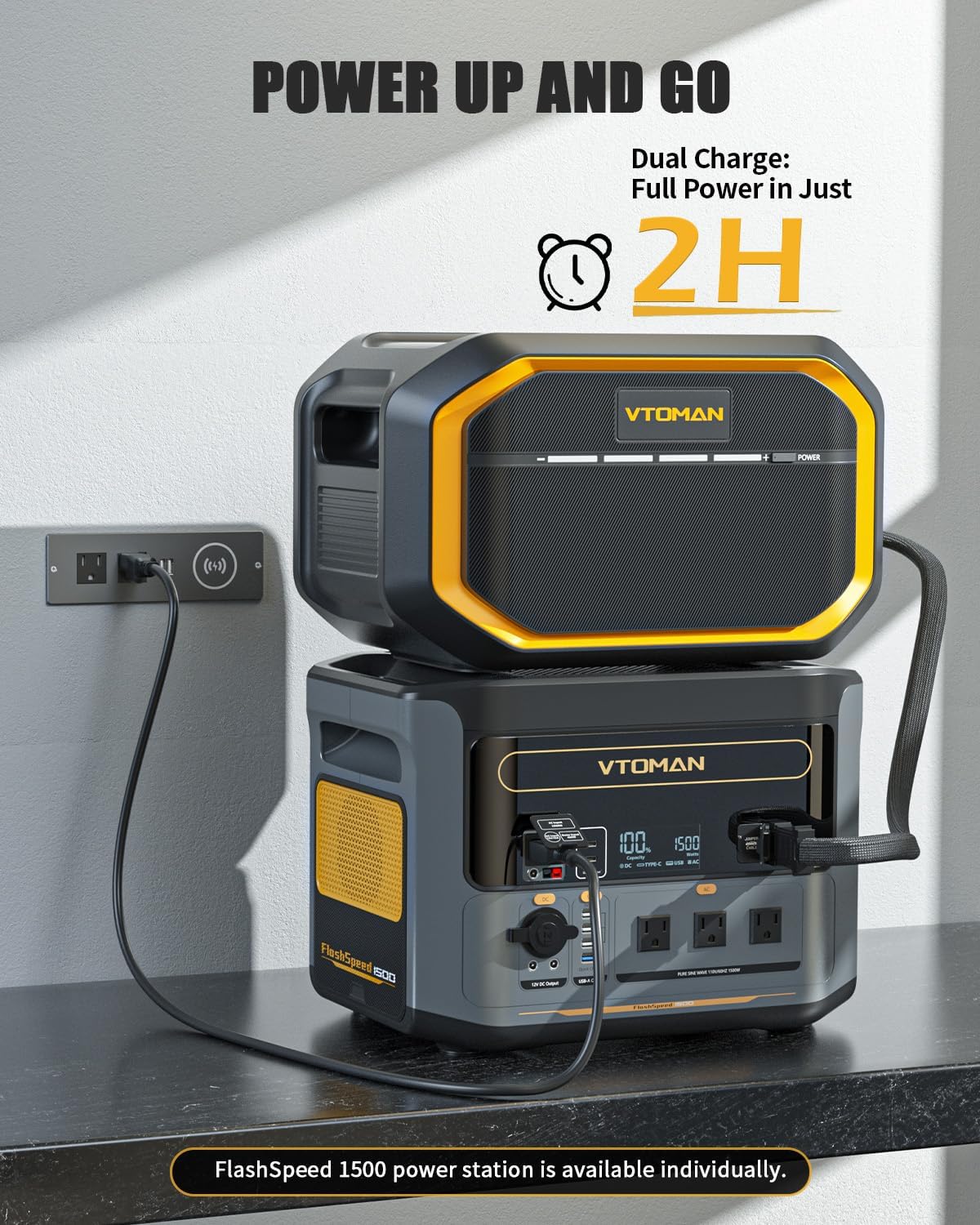 VTOMAN Flash Speed 1500 Pro Power with Extra Battery & 200W Solar Panel - 3096Wh Capacity & 1500W Output for Extended Home Backup, Long RV Trips, Severe Weather & Emergencies