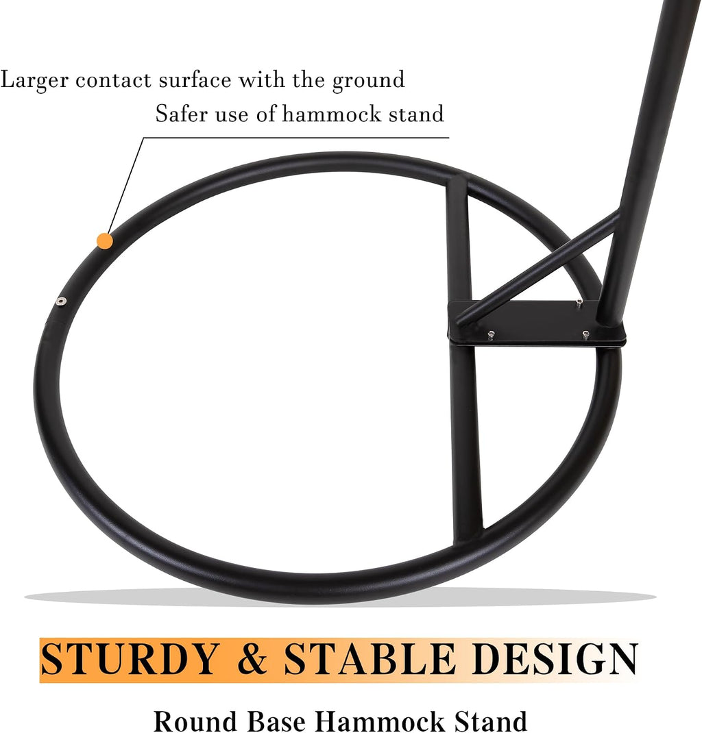 Round Base Heavy Duty Hanging Stand - Powder Coated Hammock Stand for Hammock Chair, Indoor and Outdoor (Black)