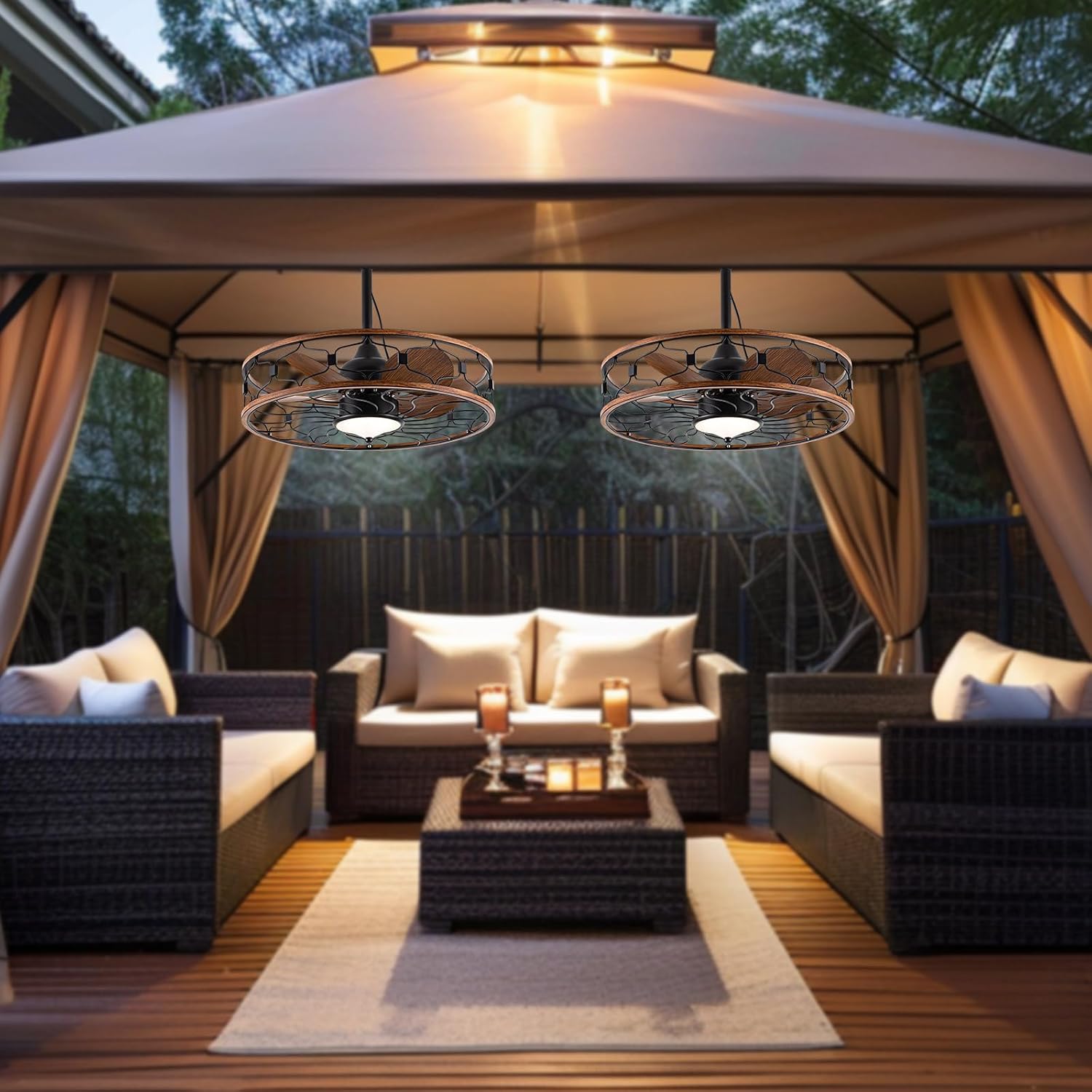 Outdoor Ceiling Fans For Patios Waterproof, Plug In Gazebo Fan Outdoor Hanging With Hook, 3 Color Light Remote Control, Strong 6 Speed, 20 inch Small Wet Rated For Outside Porch, Pergola, Garage