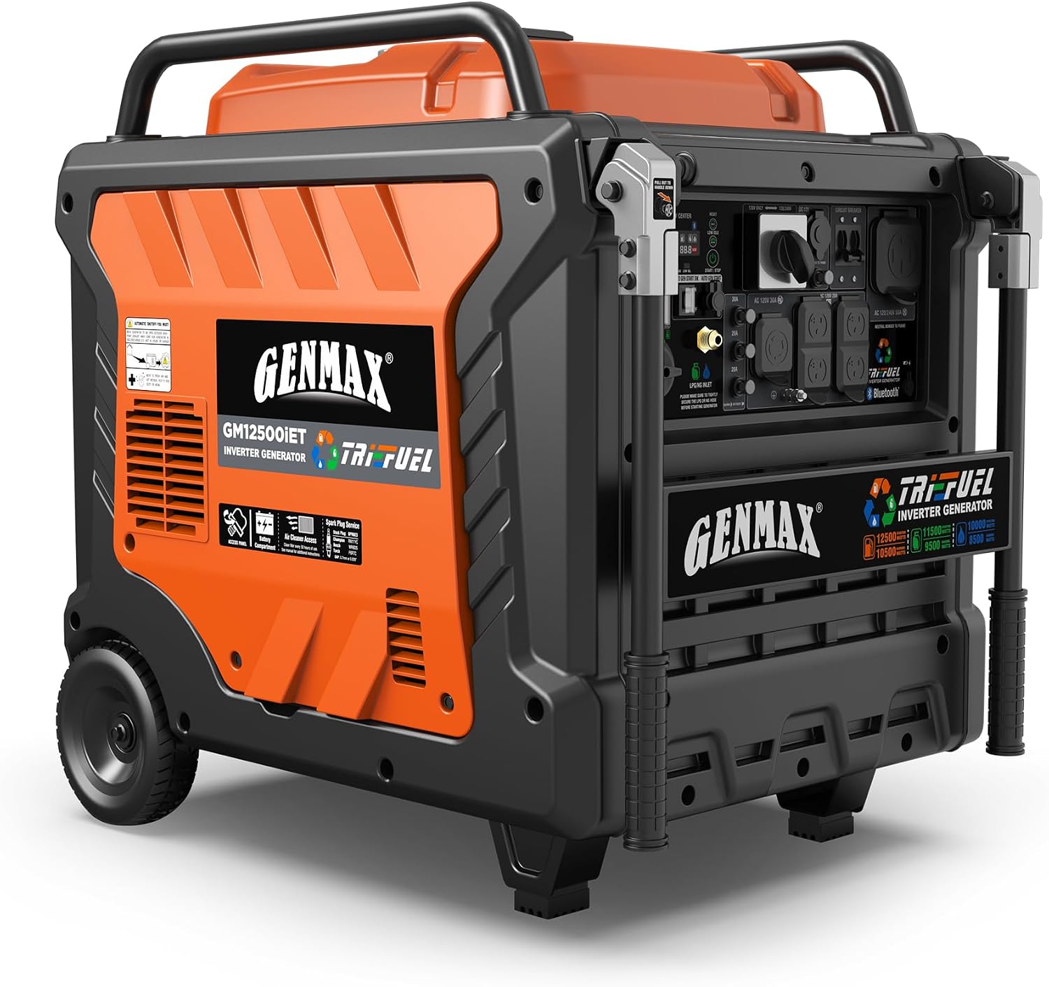 GENMAX 12500W Tri-Fuel Inverter Generator with Bluetooth & CO Shield (2026 Model) - Quiet, 50A Outlet, 2-Wire Auto Start, Ideal for Home Backup, RV, Camping - EPA Compliant