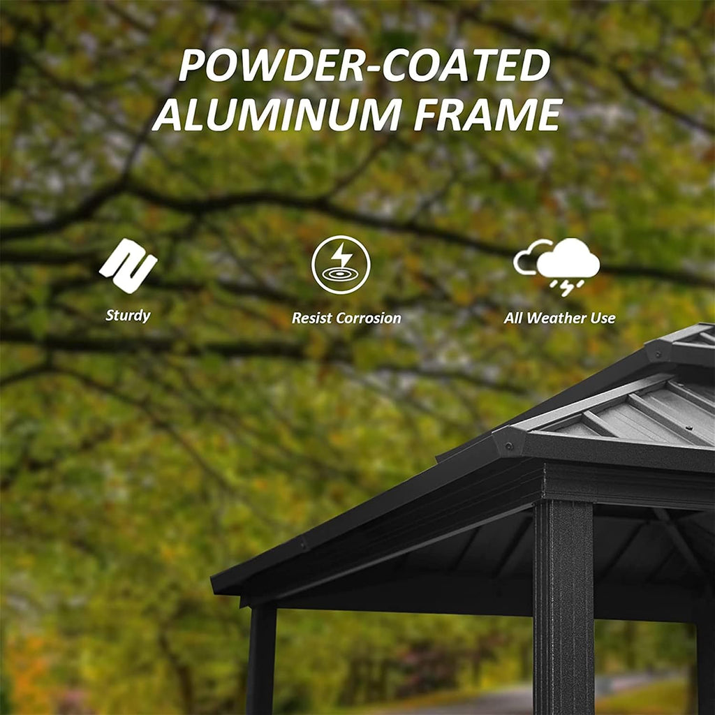 8' x 6' Hardtop Grill Gazebo, Aluminum BBQ Shelter with Double Steel Roof & 2 Shelves, Outdoor Metal Gazebo for Patio, Lawn, Deck, Backyard, Grey