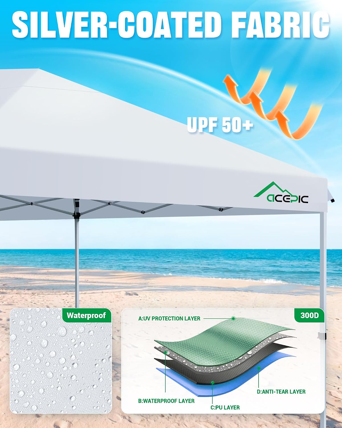 Acepic 10x20 Pop Up Canopy Tent with 6 Removable Sidewalls, 2 Central Lock Easy Set-up Outdoor Party Tent, Commercial Grade Waterproof Party Gazebo with Church Windows, White