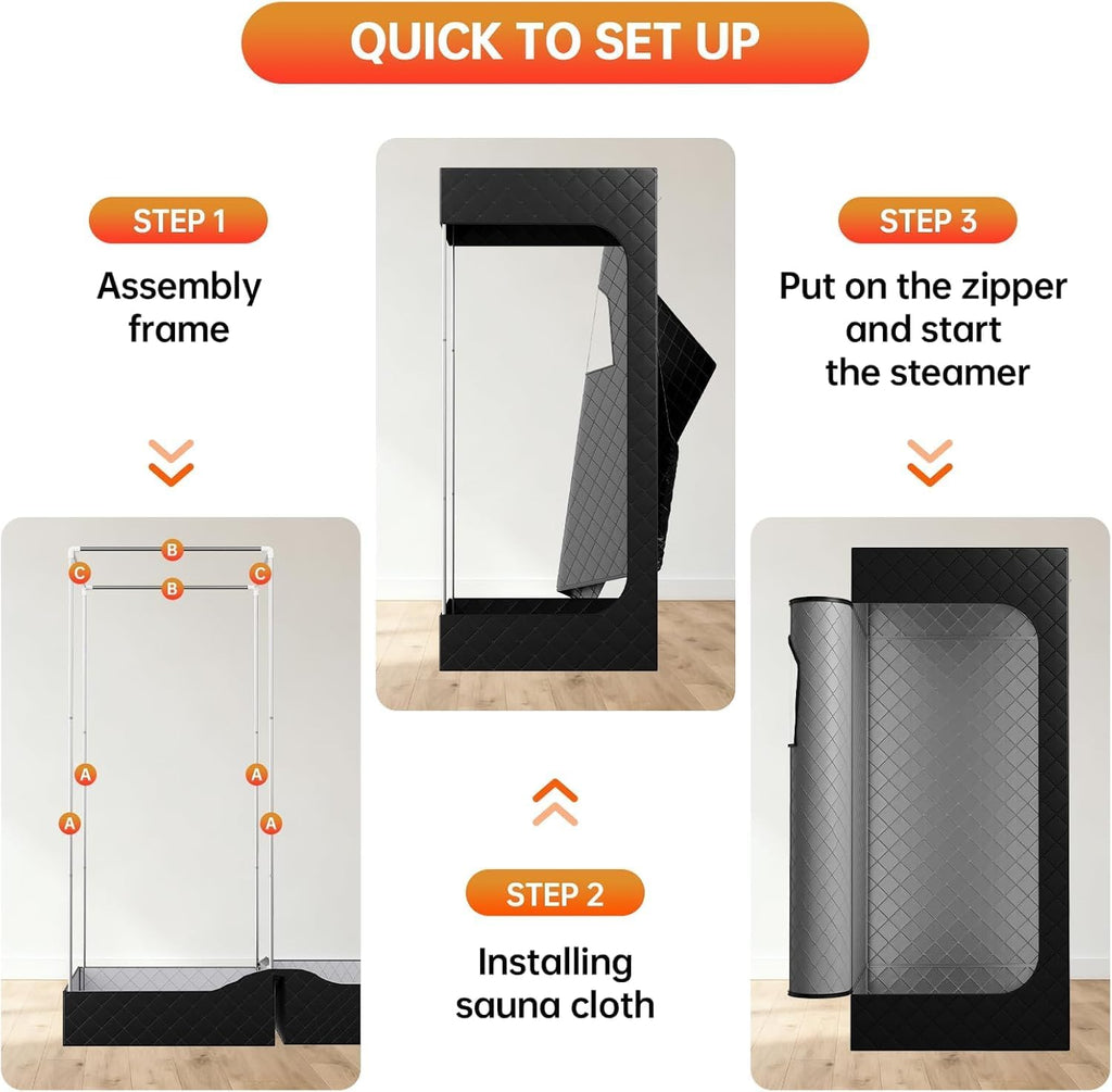 Infrared Sauna Box, Portable Sauna with 660nm Red Light Therapy & 850nm,5-Layer Waterproof, 3L 1300W Steamer,Folding Chair,for Home Sauna Spa Personal Saunas Tent Indoor Outdoor