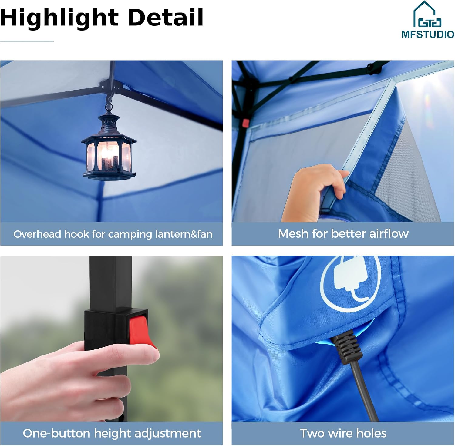 MFSTUDIO 10'x10' Pop Up Canopy Tent with Netting, Portable Instant Folding Canopy, Outdoor Canopy Screen Event Tent with 4 Zippered Mesh Netting for Garden, Blue