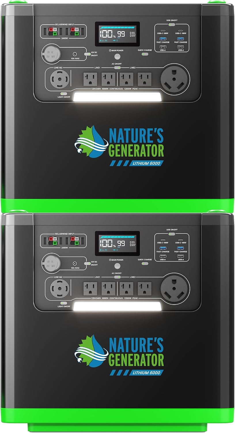 Natures Generator 2 Packs 3840Wh Solar Generator, LiFePO4 Batteries, 6000W Portable Power Station for Home Backup, RVs, Emergencies, Power Outages, and Outdoor Camping