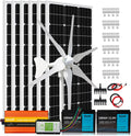 1000 Watt 12V Wind Solar Powered Complete Kit with Battery & Inverter ： 6X 100W Solar Panel + 400W Wind Turbine Generator + 2X 100AH Lifepo4 Batteries +1000W Pure Sine Inverter + Hybrid Controller