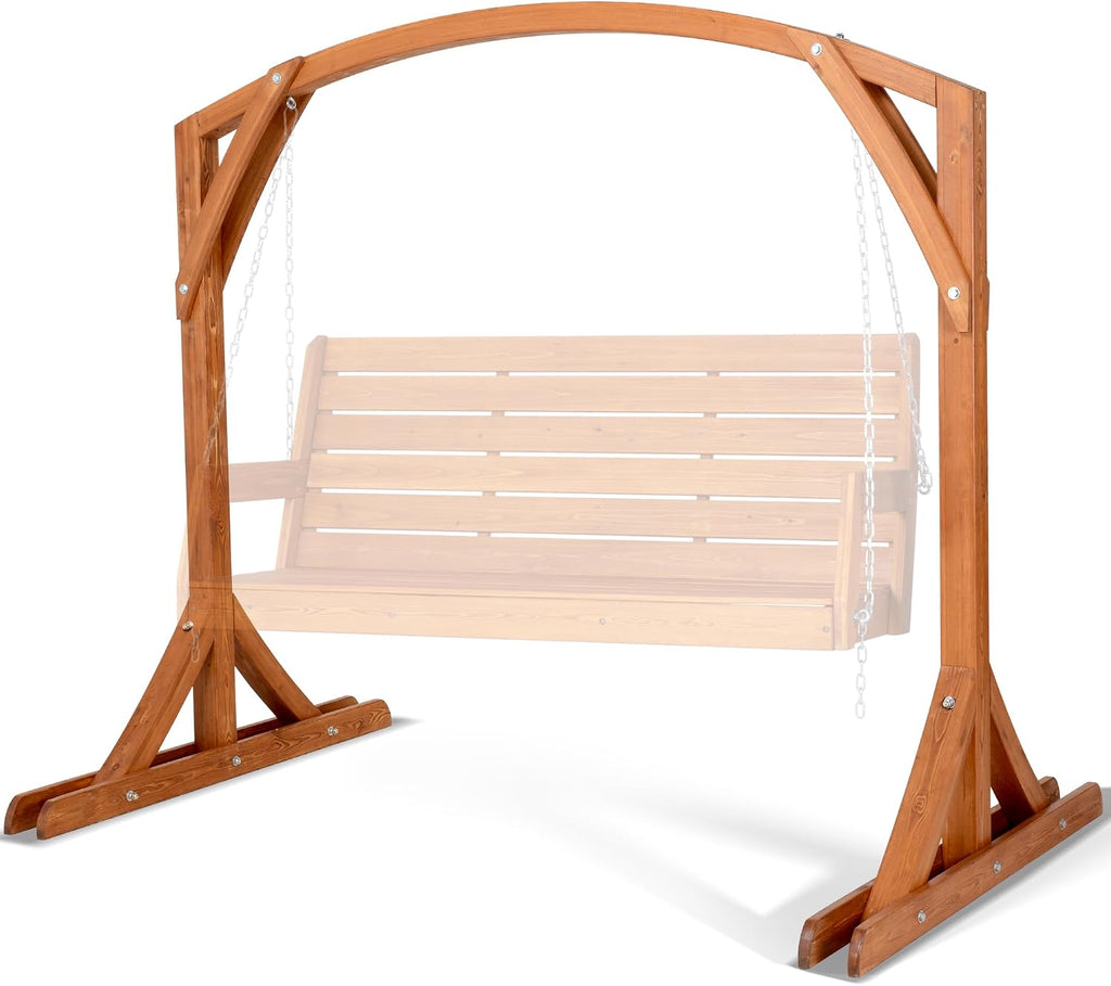 SUNCREAT Heavy Duty Wooden Swing Frame, Stable Frame Porch Swing Bench Stand for Patio, Backyard, 800 lbs Capacity, Brown