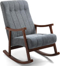 AVAWING Upholstered Rocking Chair with Fabric Padded Seat, Comfortable Rocker Solid Wood for Living Room, Modern High Back Armchair for Adult, Dark Grey