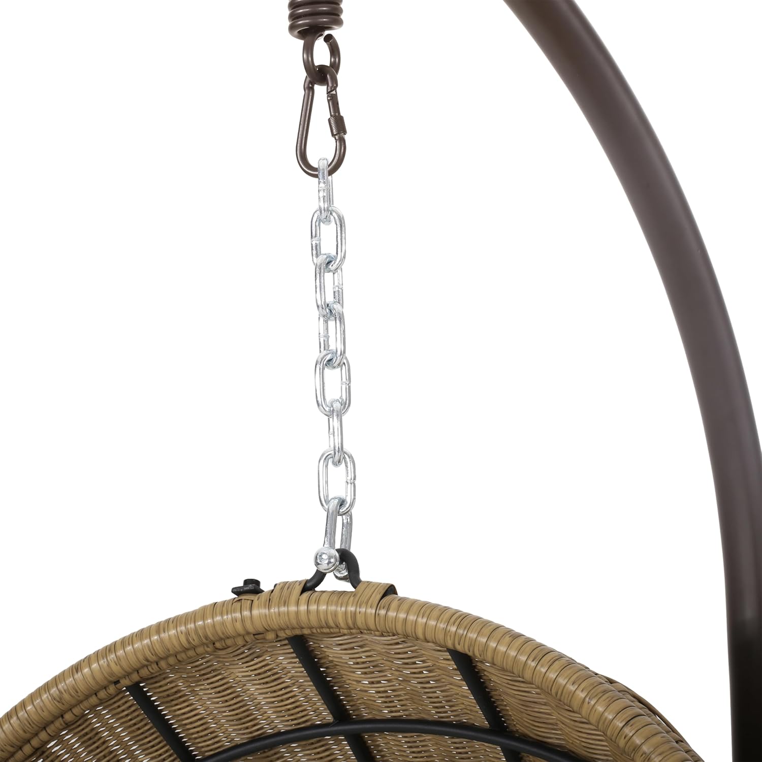 GDFStudio Outdoor Wicker Hanging Chair with Stand,Egg Swing Hammock Chair, Indoor Outdoor Wicker Egg Chair with Cushion for Patio Bedroom Porch Garden,400Lbs Capacity,Light Brown, Brown, and Beige